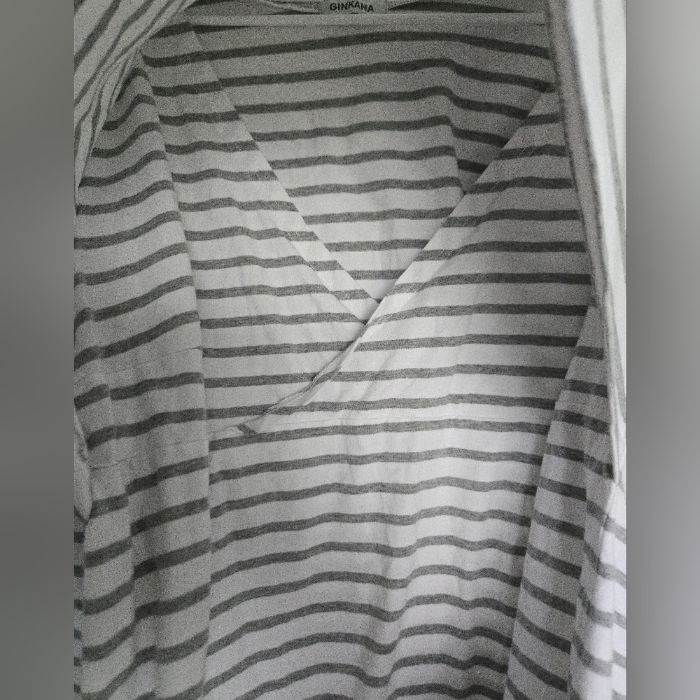 Striped Long Sleeve Top Maternity Breastfeeding - Gray and White - Picture 3 of 6